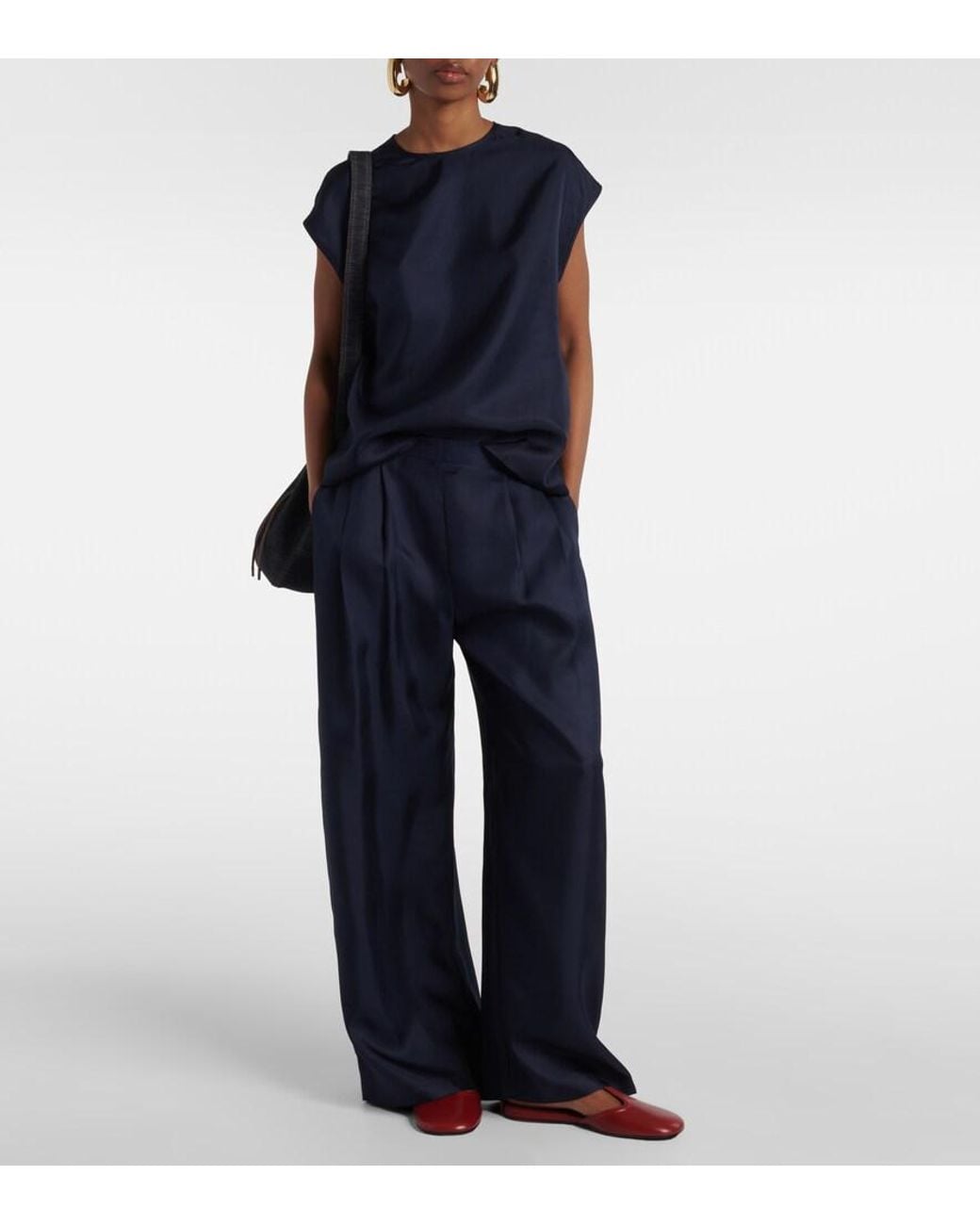 Asceno Blue Isola Silk Wide-Leg Pants