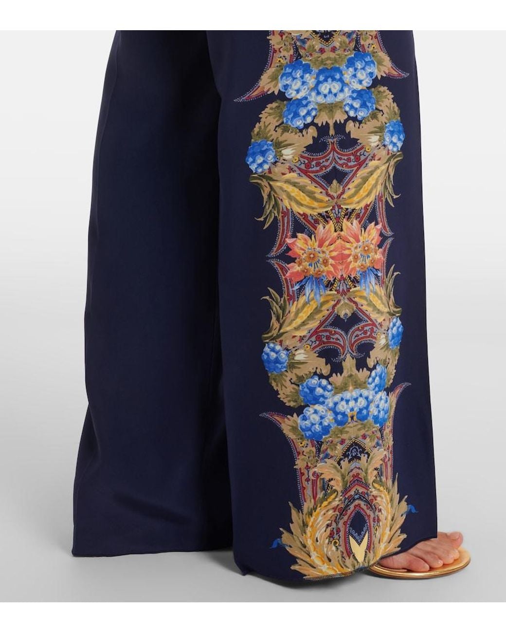 Etro Blue Floral Silk Straight Pants