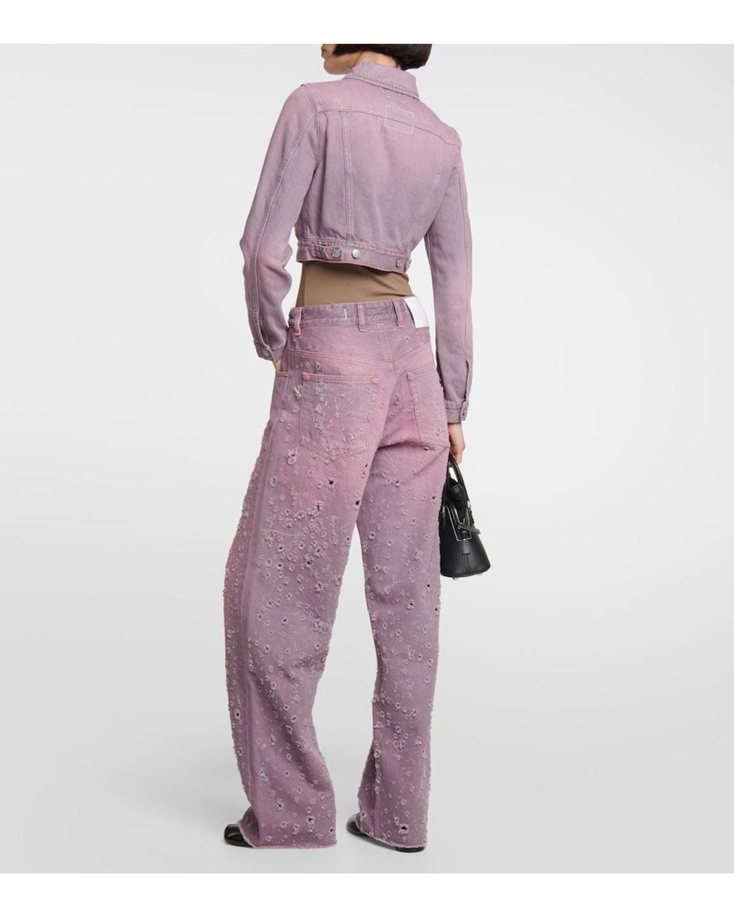 MM6 by Maison Margiela Pink Cropped Denim Jacket