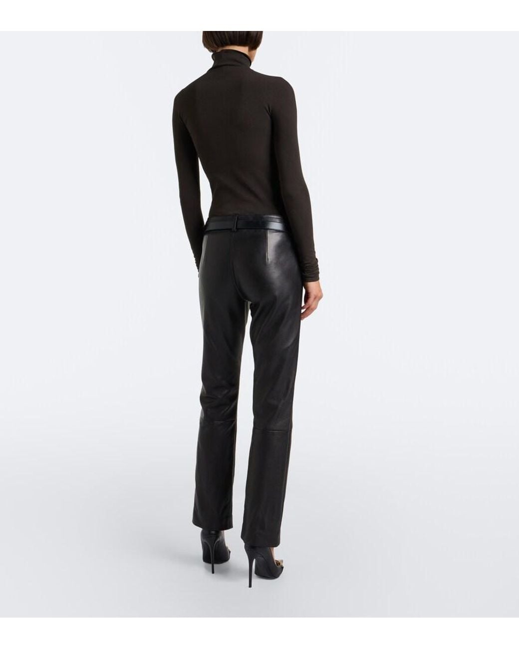 Gucci Black Leather Straight Pants