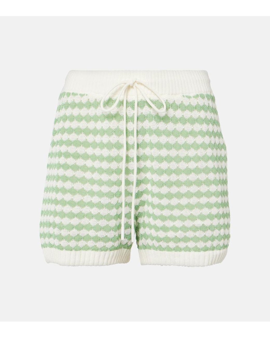 Zimmermann Green Everley Knitted Cotton-Blend Shorts