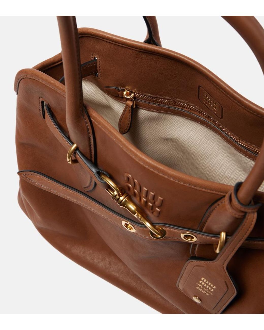 Miu Miu Brown Aventure Medium Leather Tote Bag