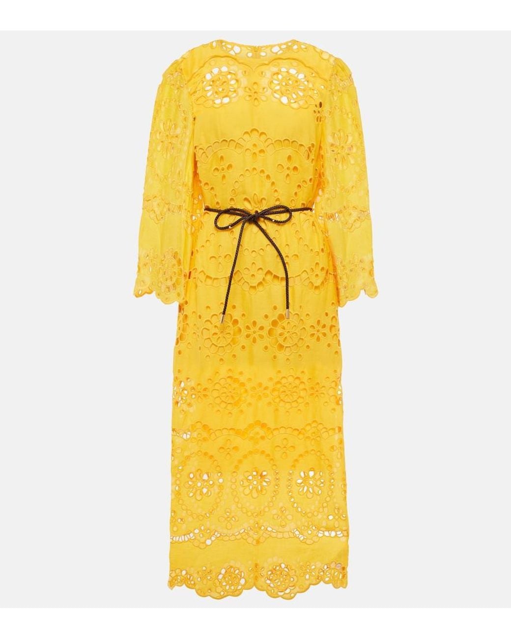 Zimmermann Yellow Pop Embroidered Midi Dress