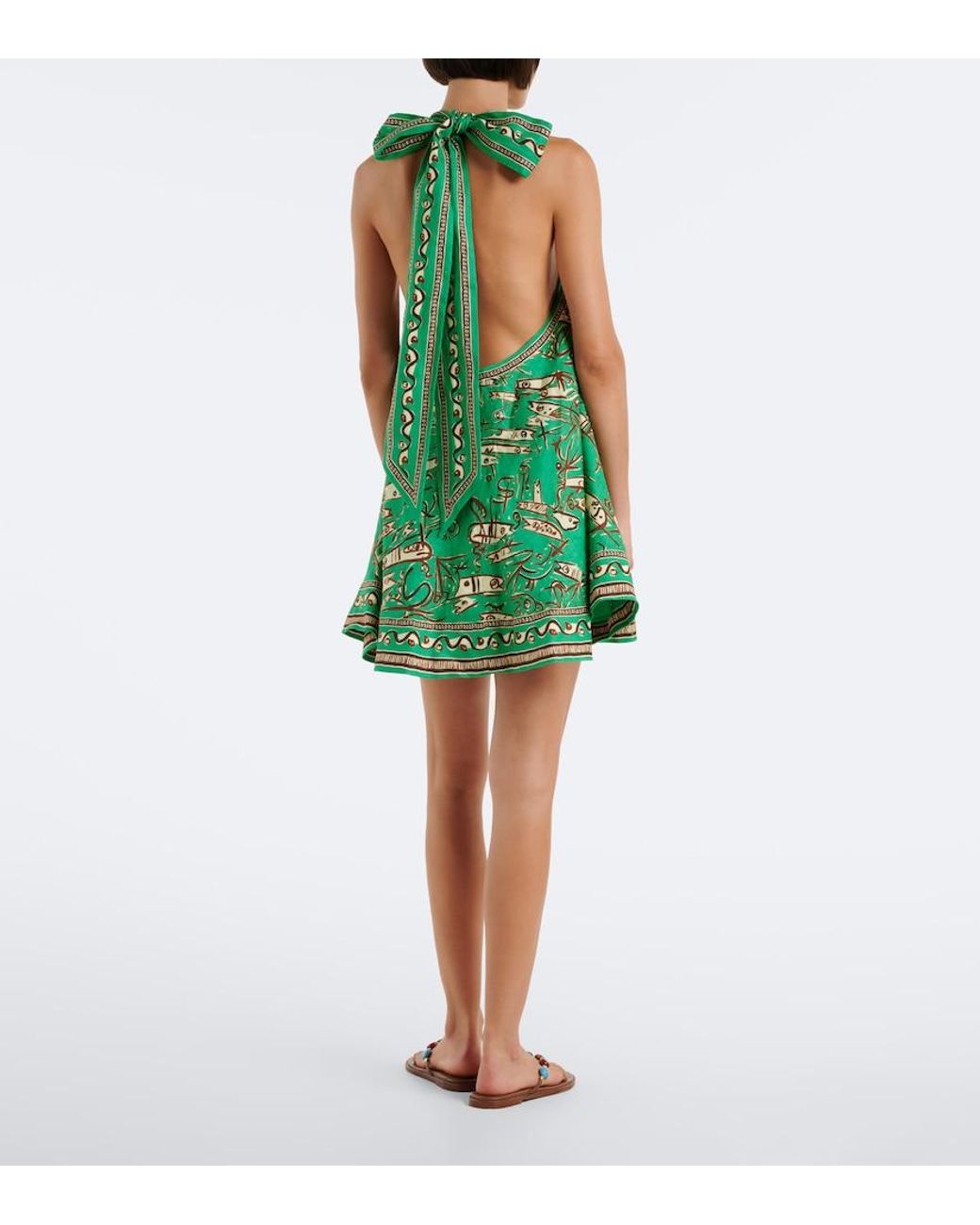 ALÉMAIS Green Fish Sticks Printed Linen Minidress