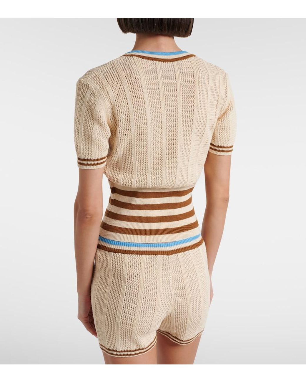 Valentino Garavani Natural Open-Knit Striped Cotton Cardigan