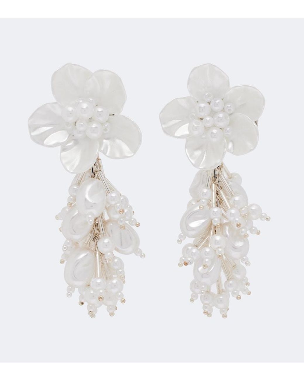 Self-Portrait White Floral Faux-Pearl Drop Earrings