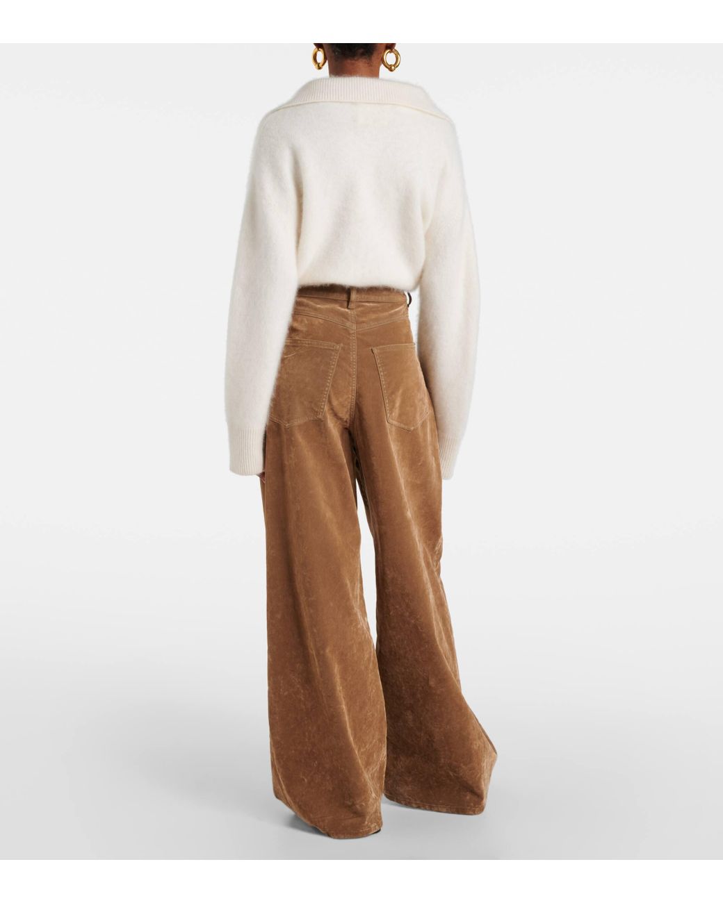 パンツ MAX MARA WOMEN Sportmax Wilson Denim Trousers Brown Sportmax Wilson Denim And Corduroy Wide-leg Pants in Brown
