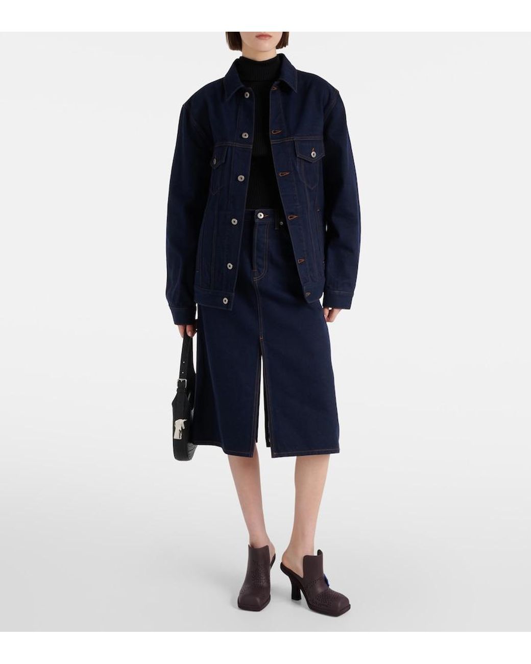 Burberry Blue High-Rise Denim Midi Skirt