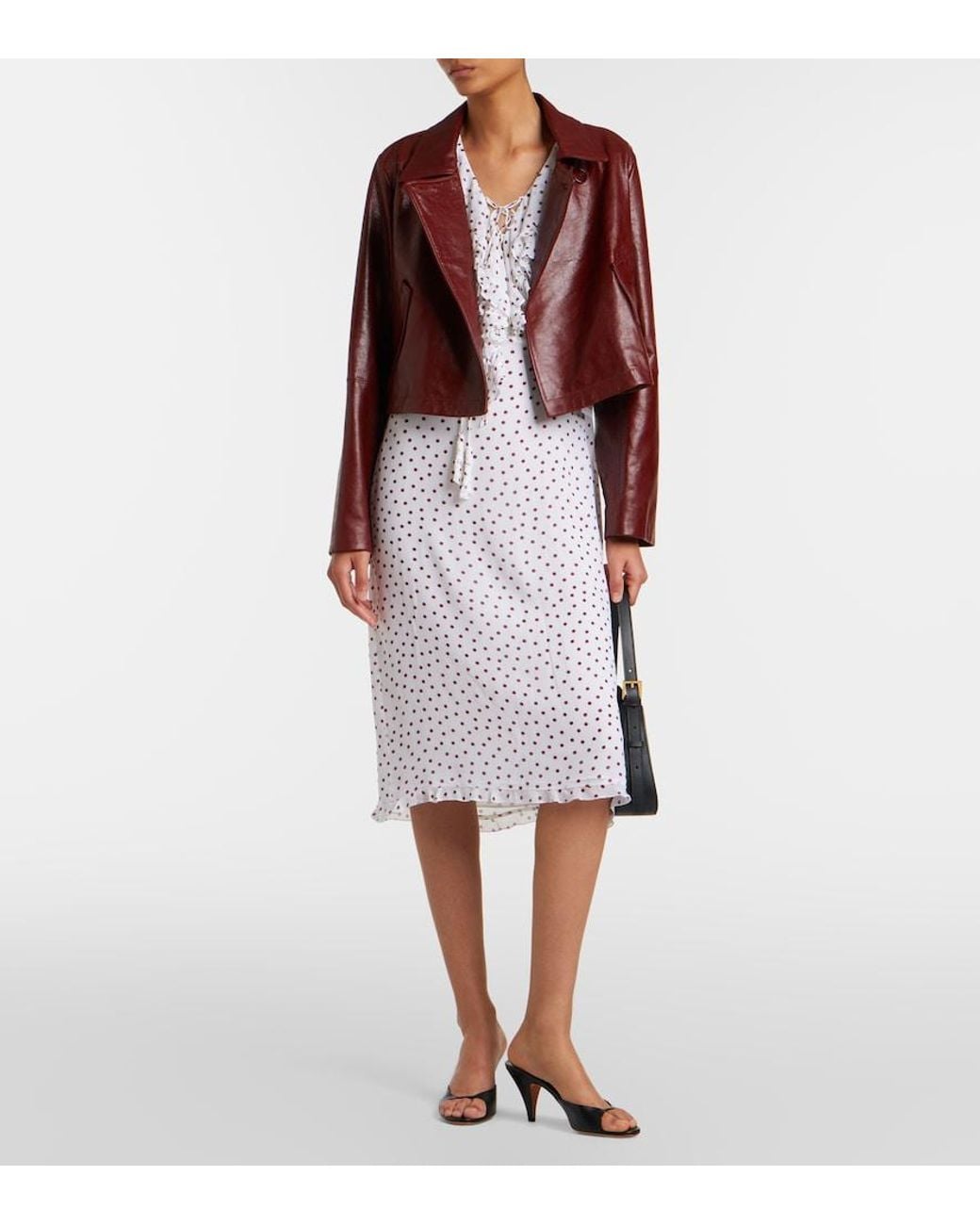 Dorothee Schumacher Red Broken Shine Cropped Leather Jacket