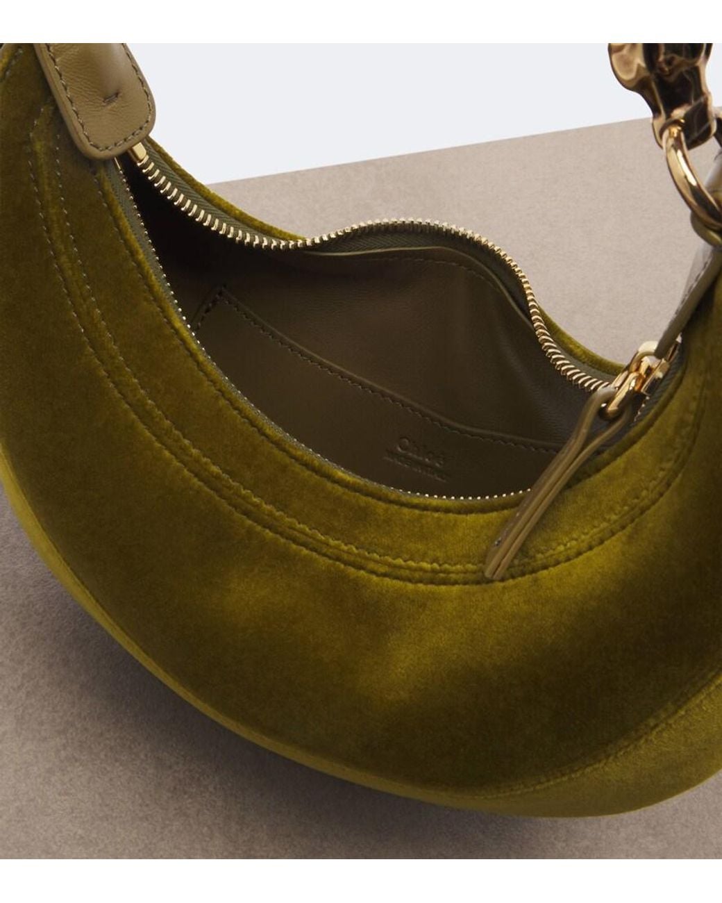 Chloé Green Chain Horse Small Velvet Top-Handle Bag