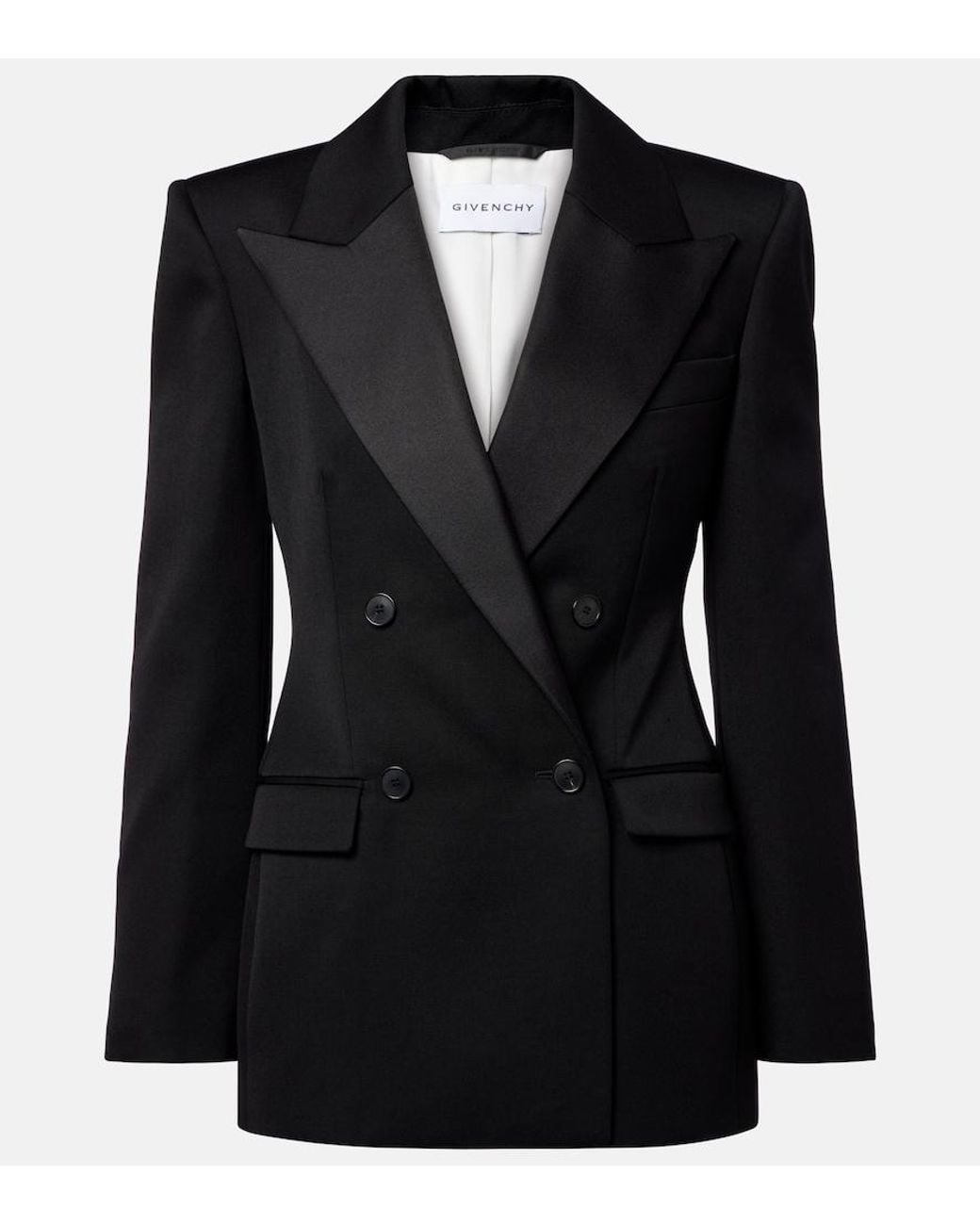 Givenchy Black Double-Breasted Satin-Trimmed Wool Blazer