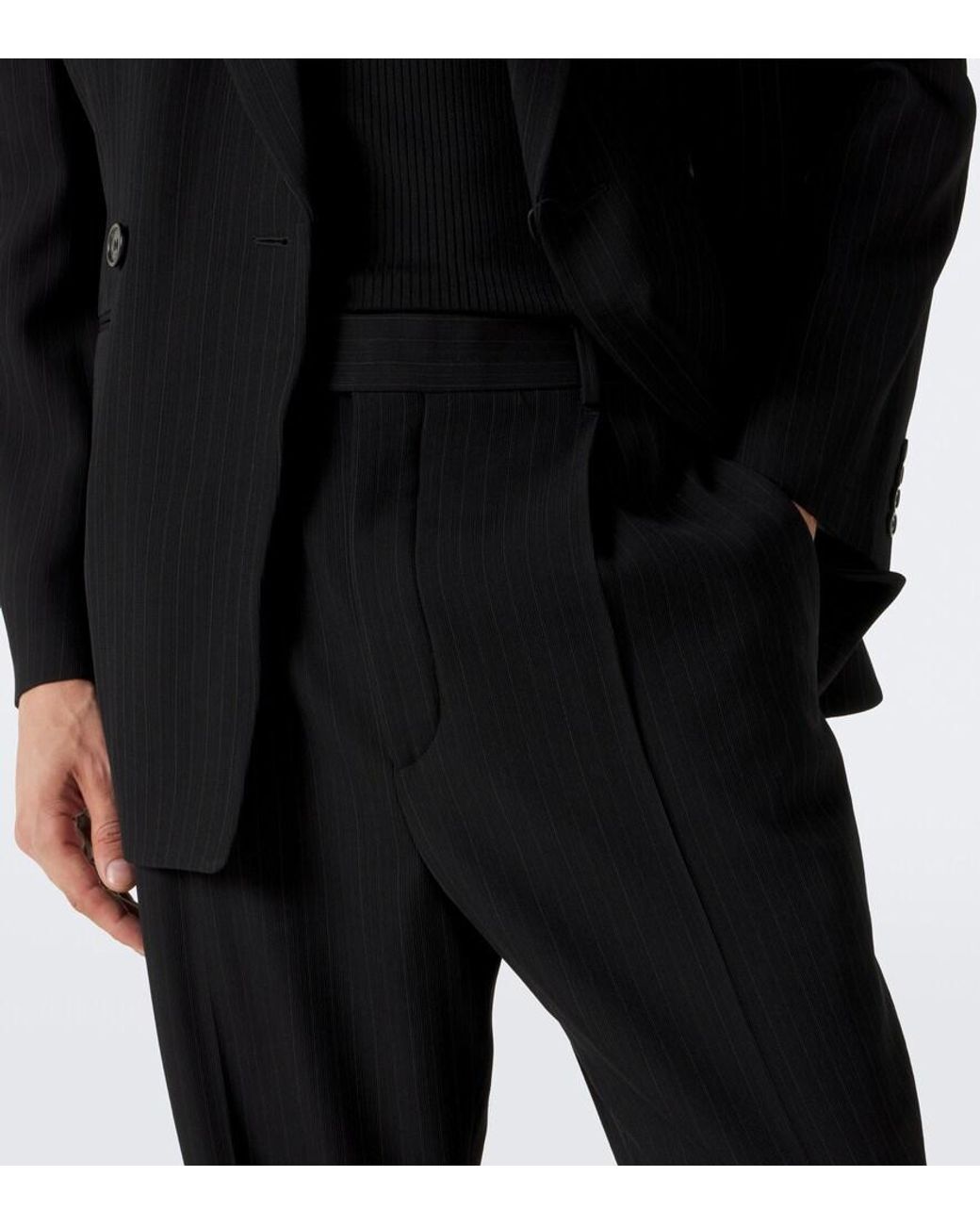Saint Laurent Black Striped Wool-Blend Crepe Straight Pants for men