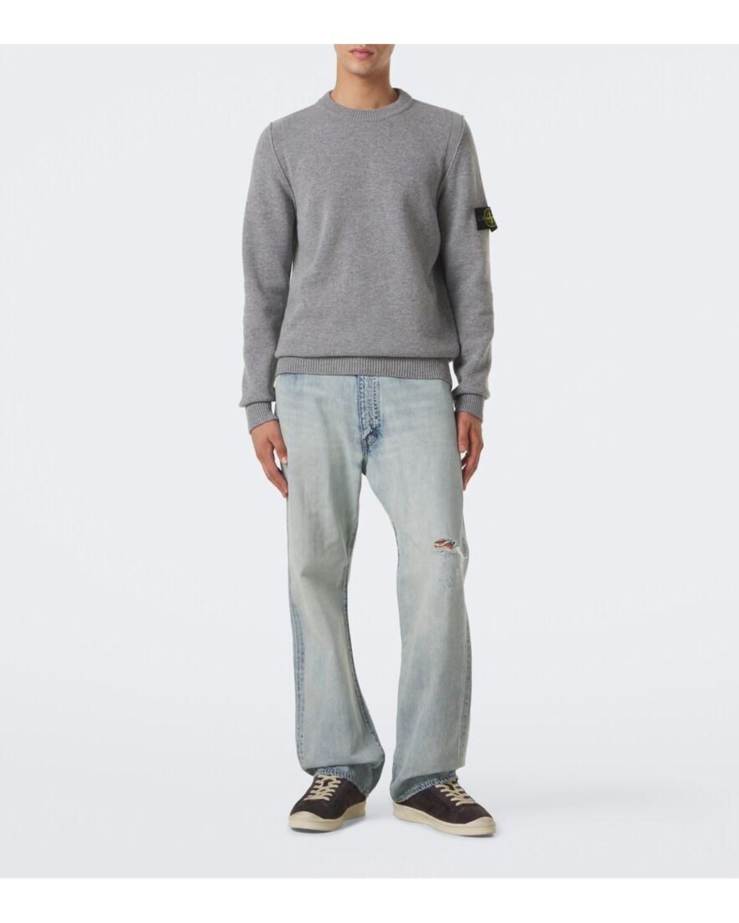 Stone Island Gray Compass Badge Wool-Blend Sweater for men