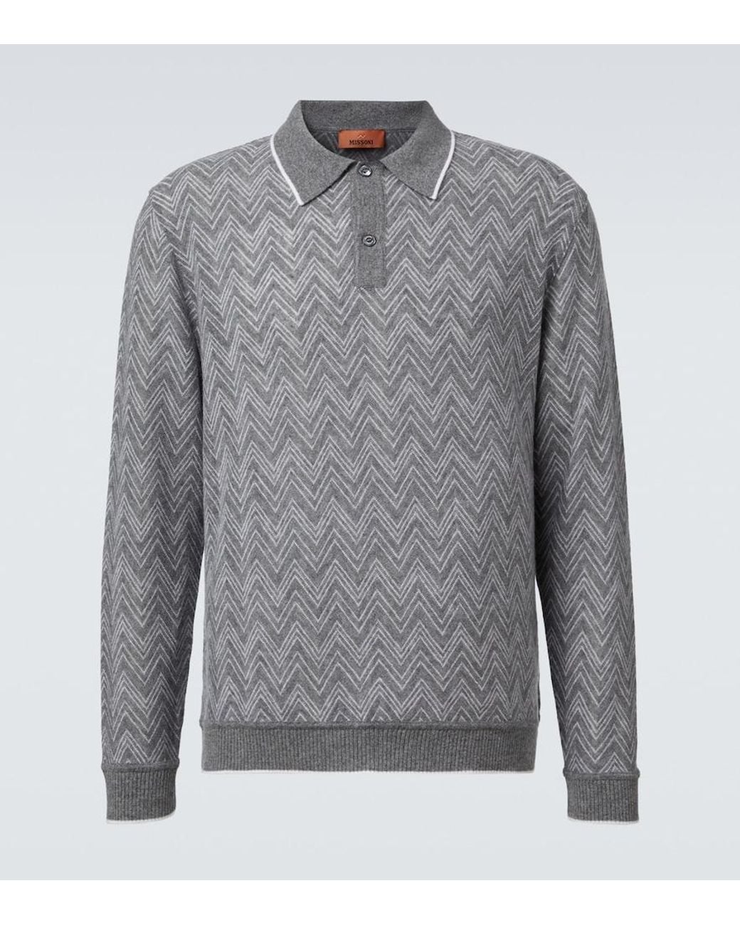 Missoni Gray Zigzag Cashmere Polo Sweater for men