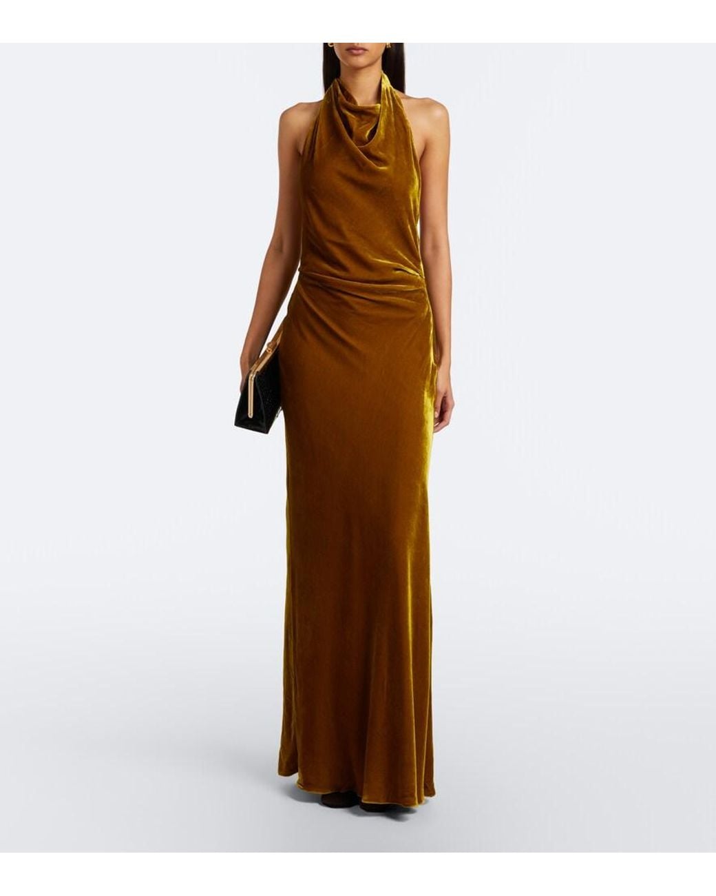 Jonathan Simkhai Green Reannon Draped Open-Back Velvet Gown