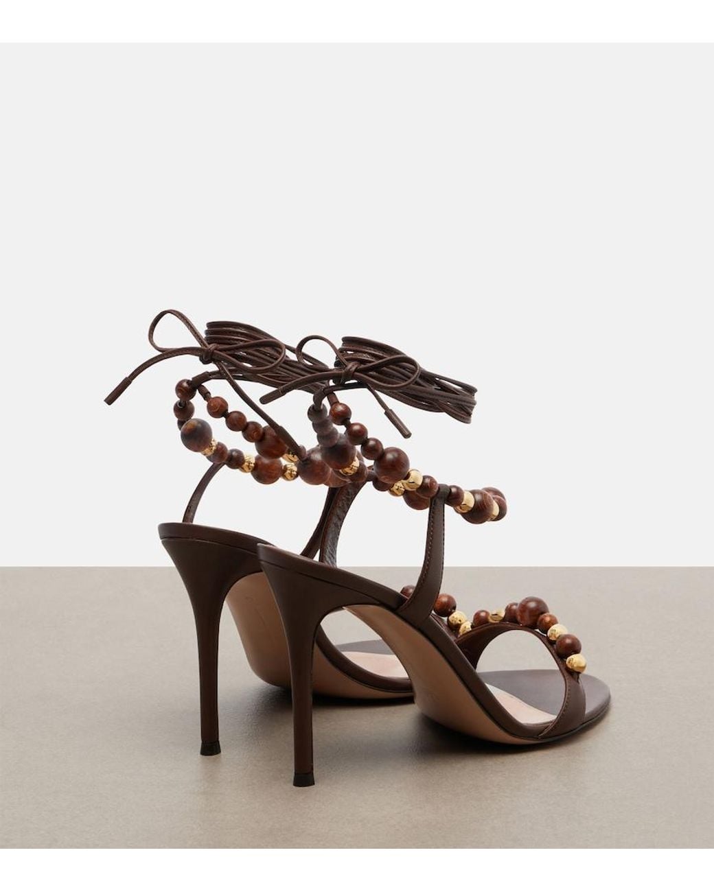 Gianvito Rossi Brown Pandawa Beaded Leather Sandals