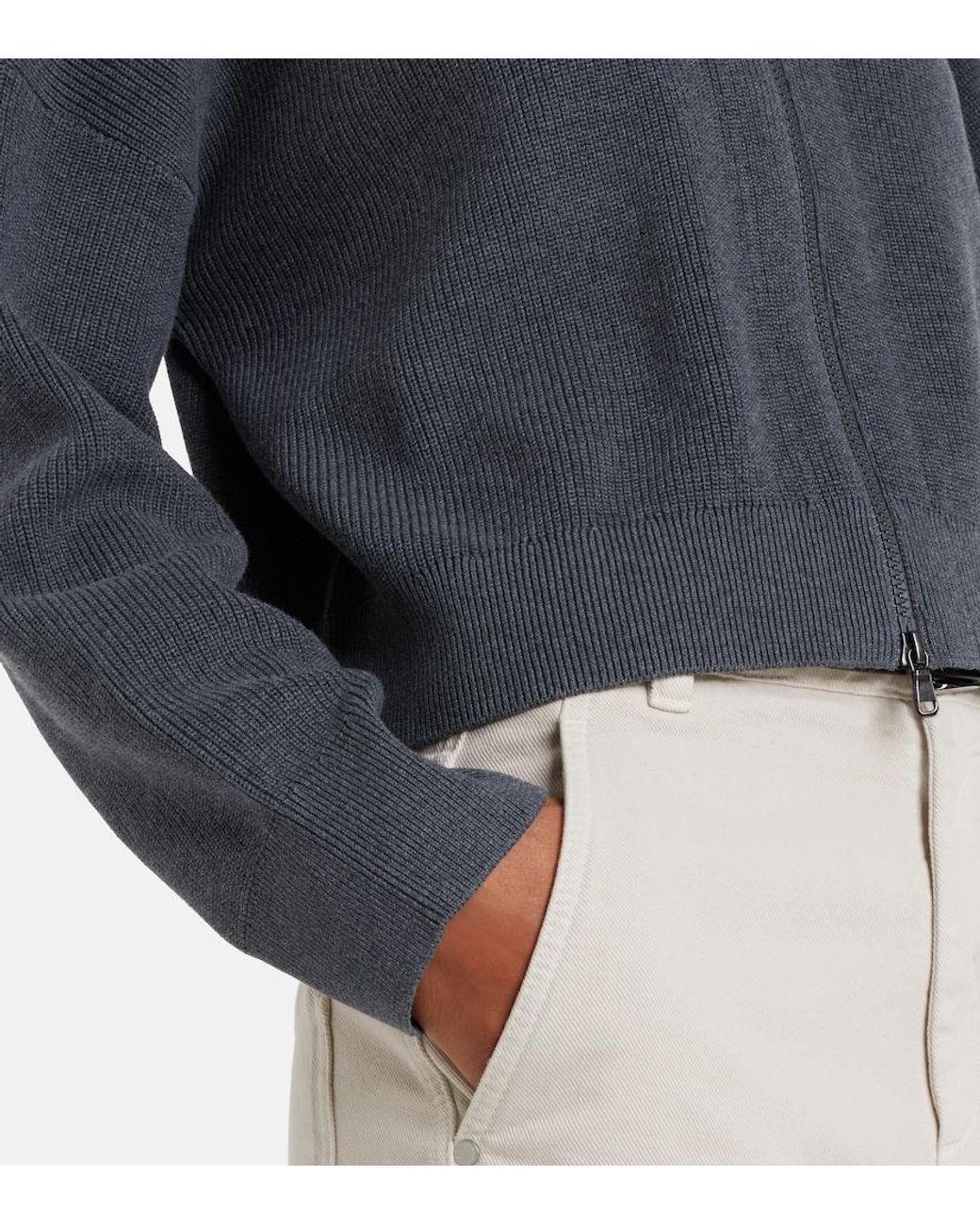 Brunello Cucinelli Gray Cotton Zip-Up Cardigan