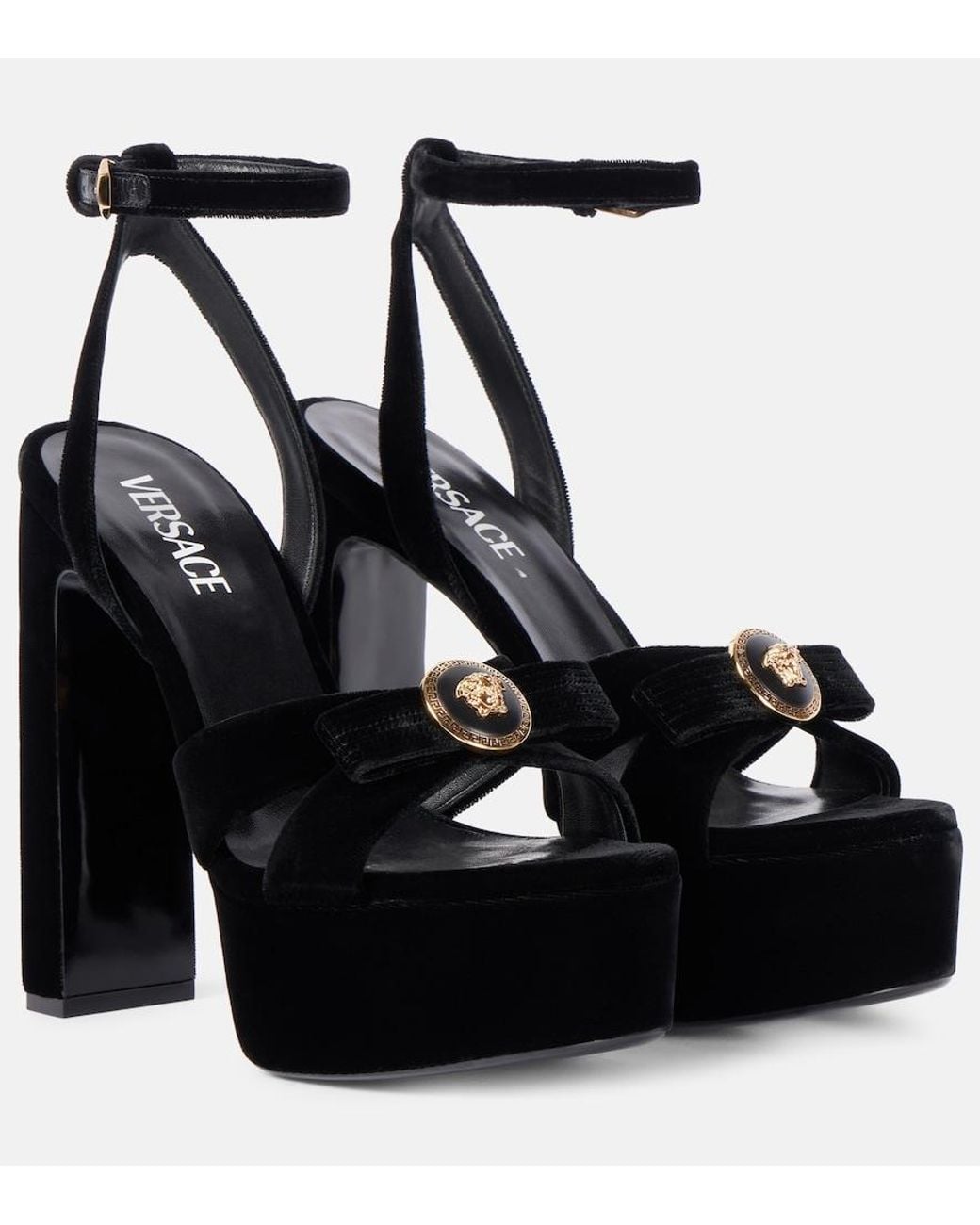 Versace Black Medusa Velvet Platform Sandals