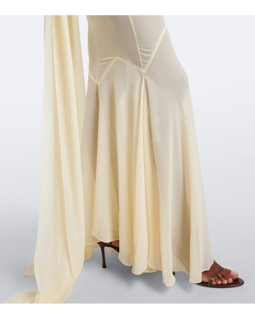 De La Vali White Inara Gathered Chiffon Maxi Dress