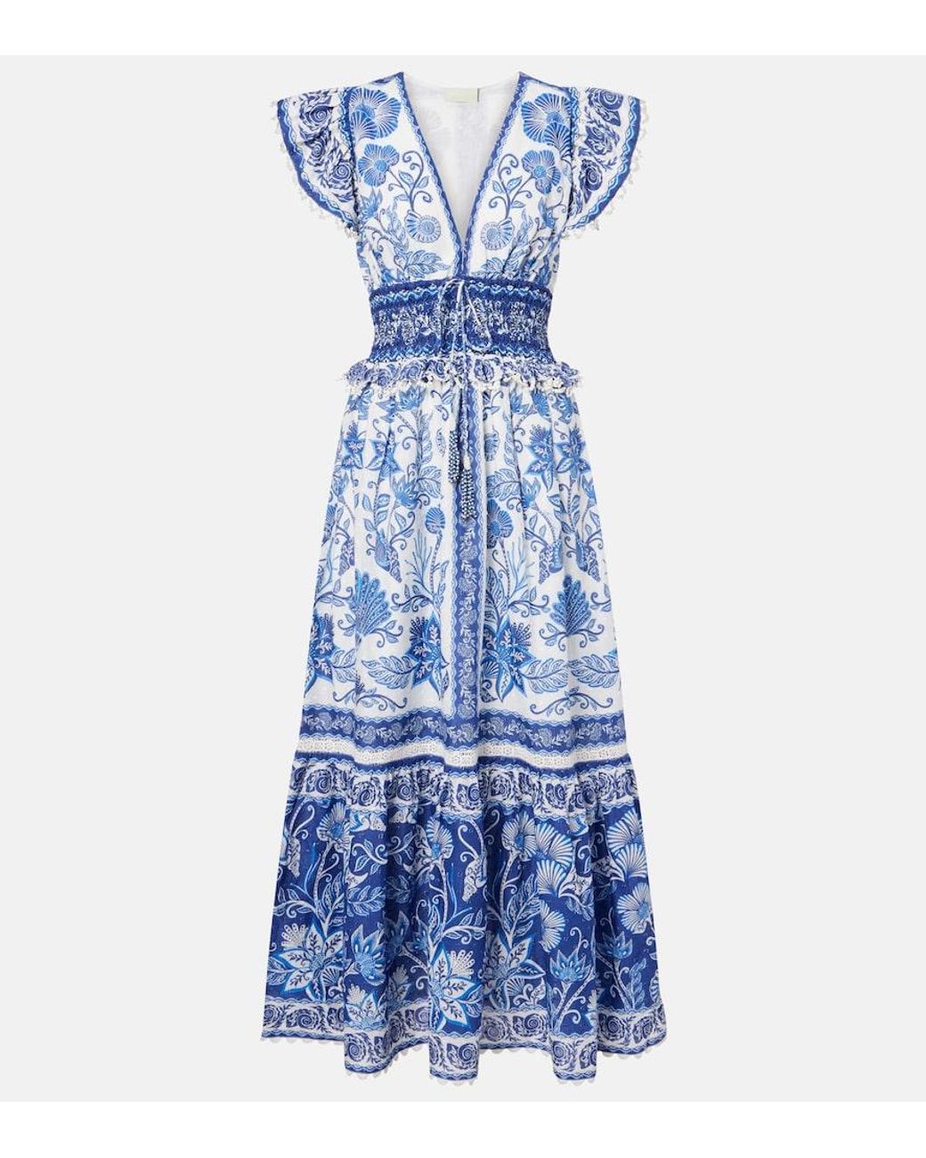 Farm Rio Blue Maxi FARM Rio Floral Tiered Cotton Maxi Dress in Blue | Lyst UK