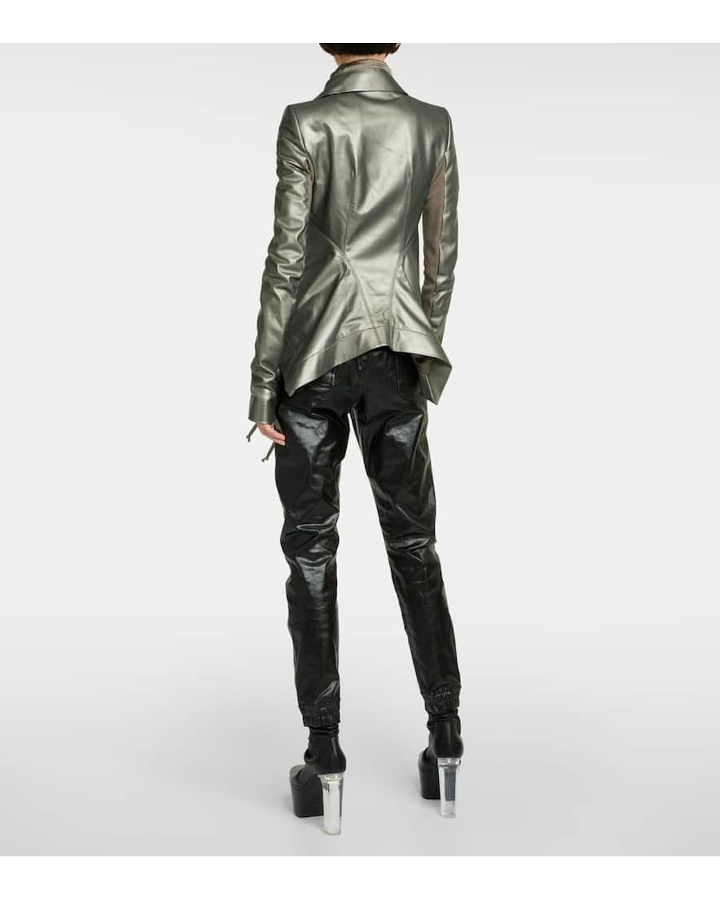 Rick Owens Metallic Leather Biker Jacket in Green | Lyst