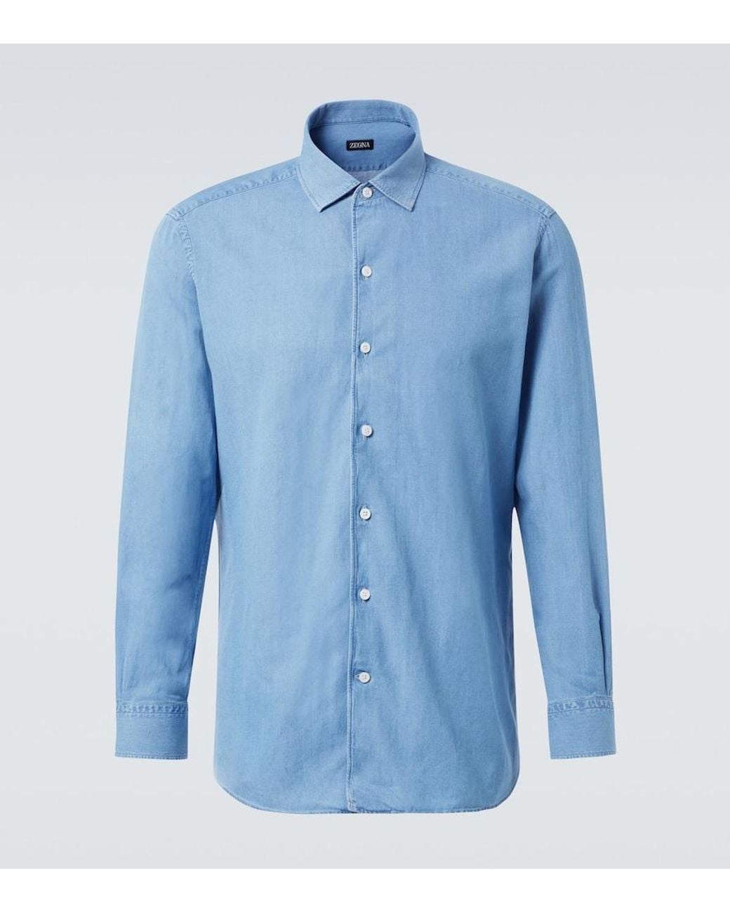 Zegna Blue Cotton And Linen Denim Shirt for men