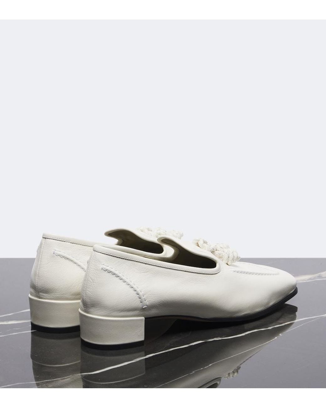 Bottega Veneta White Romeo Knot Leather Loafer Pumps