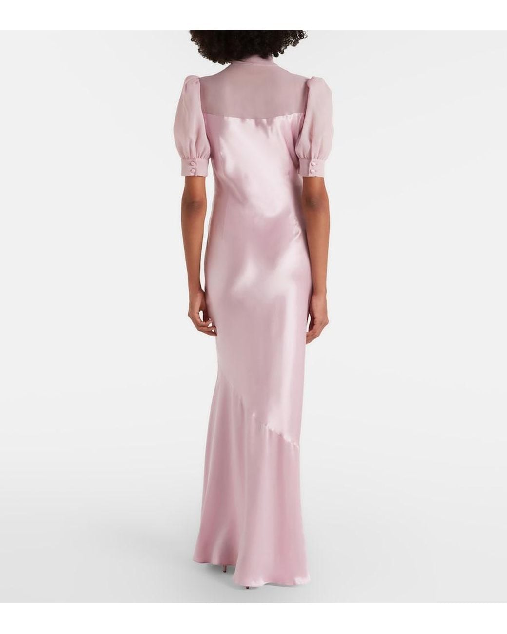 Alessandra Rich Pink Tie-Neck Silk Satin Gown