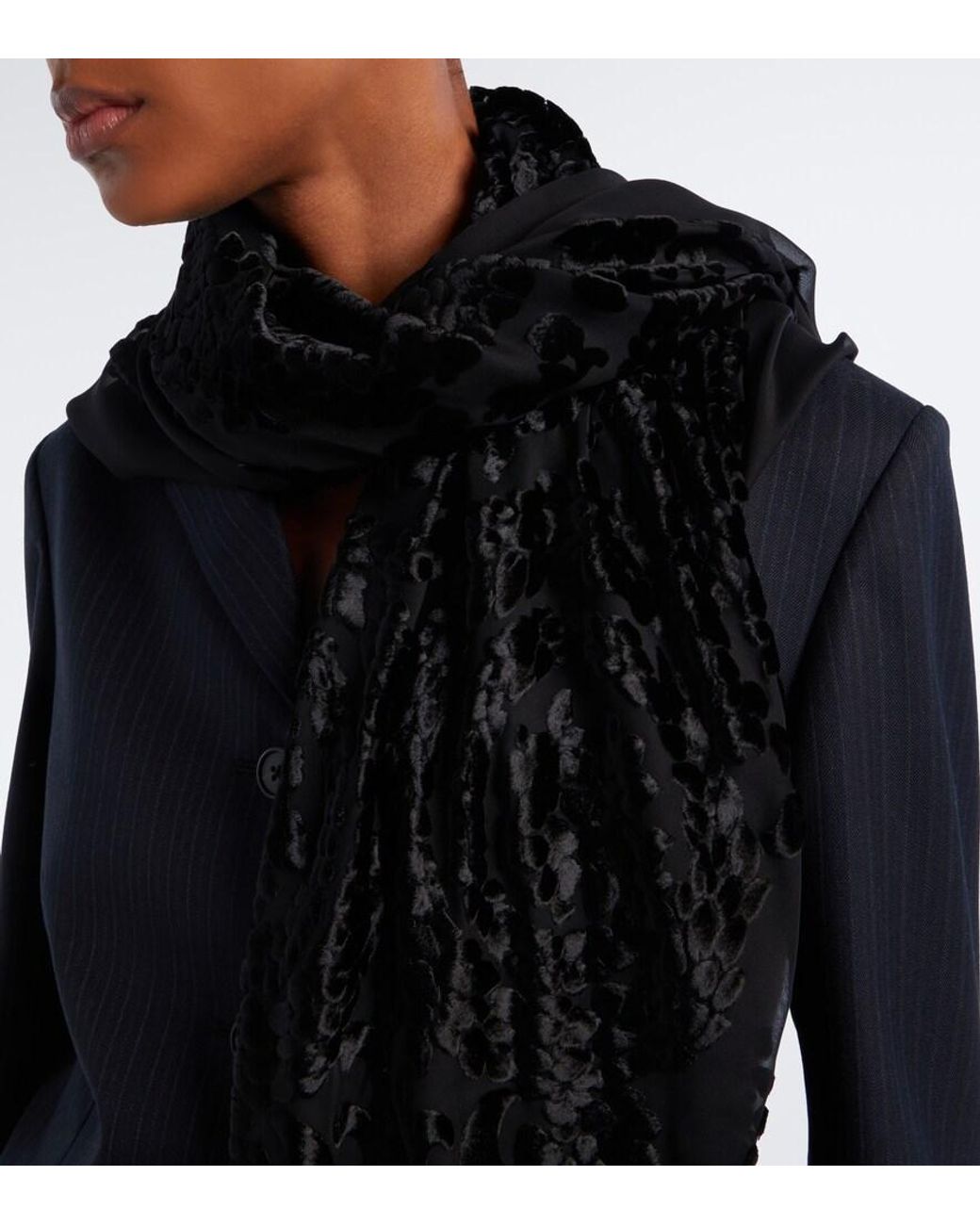 The Row Black Mitaf Floral Velvet Devore Scarf