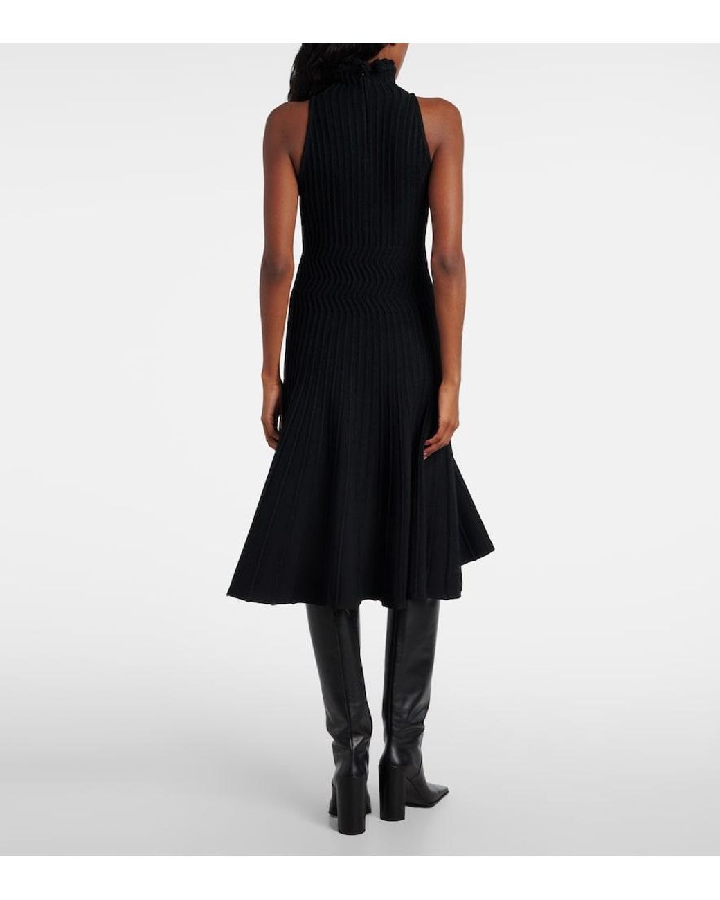 Alaïa Black Ribbed-Knit Turtleneck Midi Dress