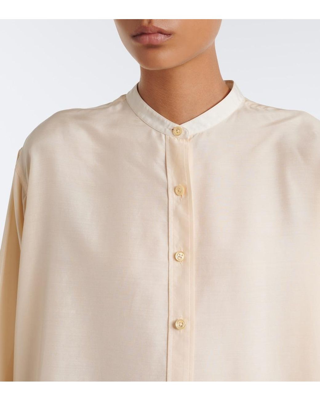 The Row White Lula Silk Satin Shirt