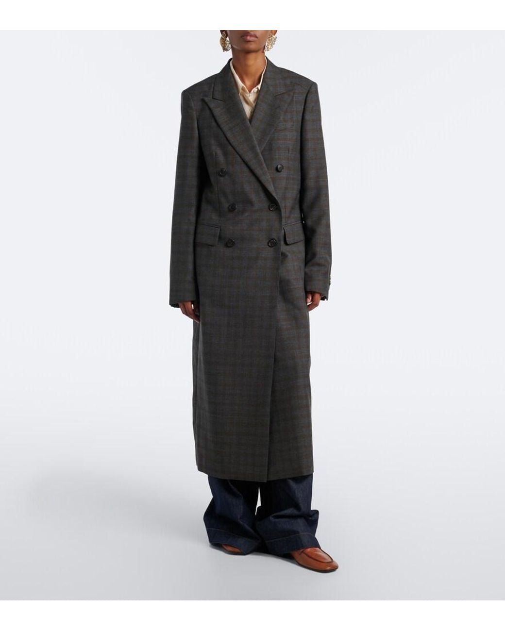 Dries Van Noten Black Checked Double-Breasted Wool Coat