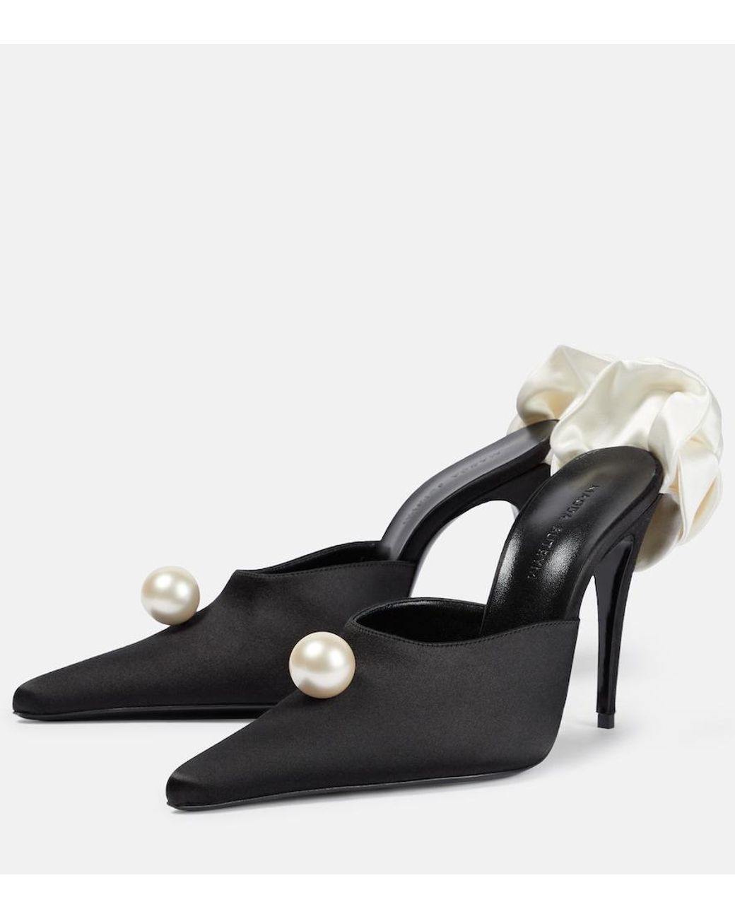 Magda Butrym Black Flower Heels Applique Embellished Satin Mules
