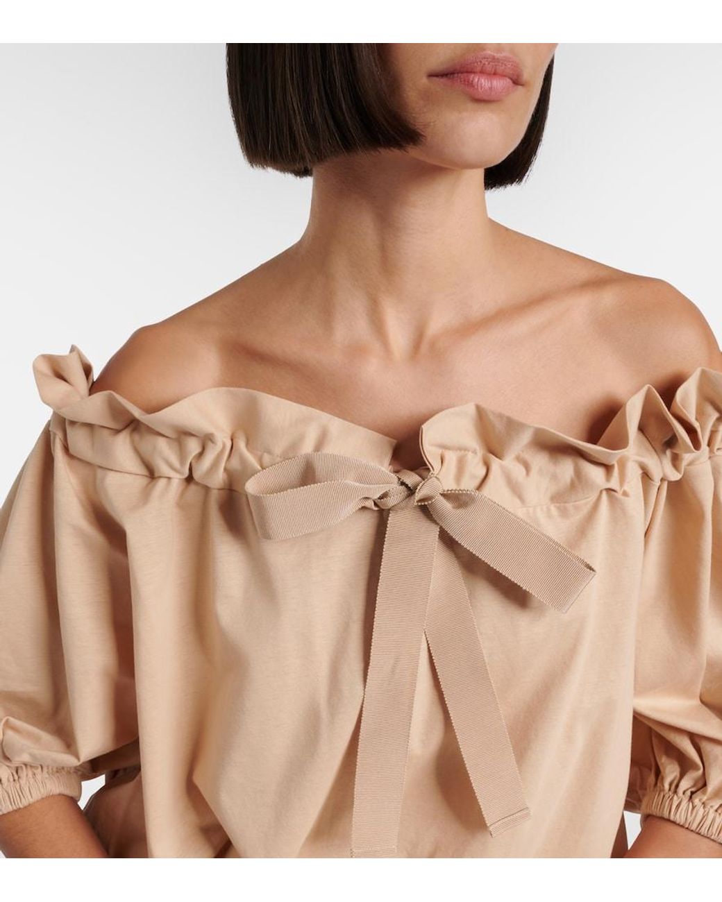 Patou Natural Tie-Neck Cotton Faille Minidress