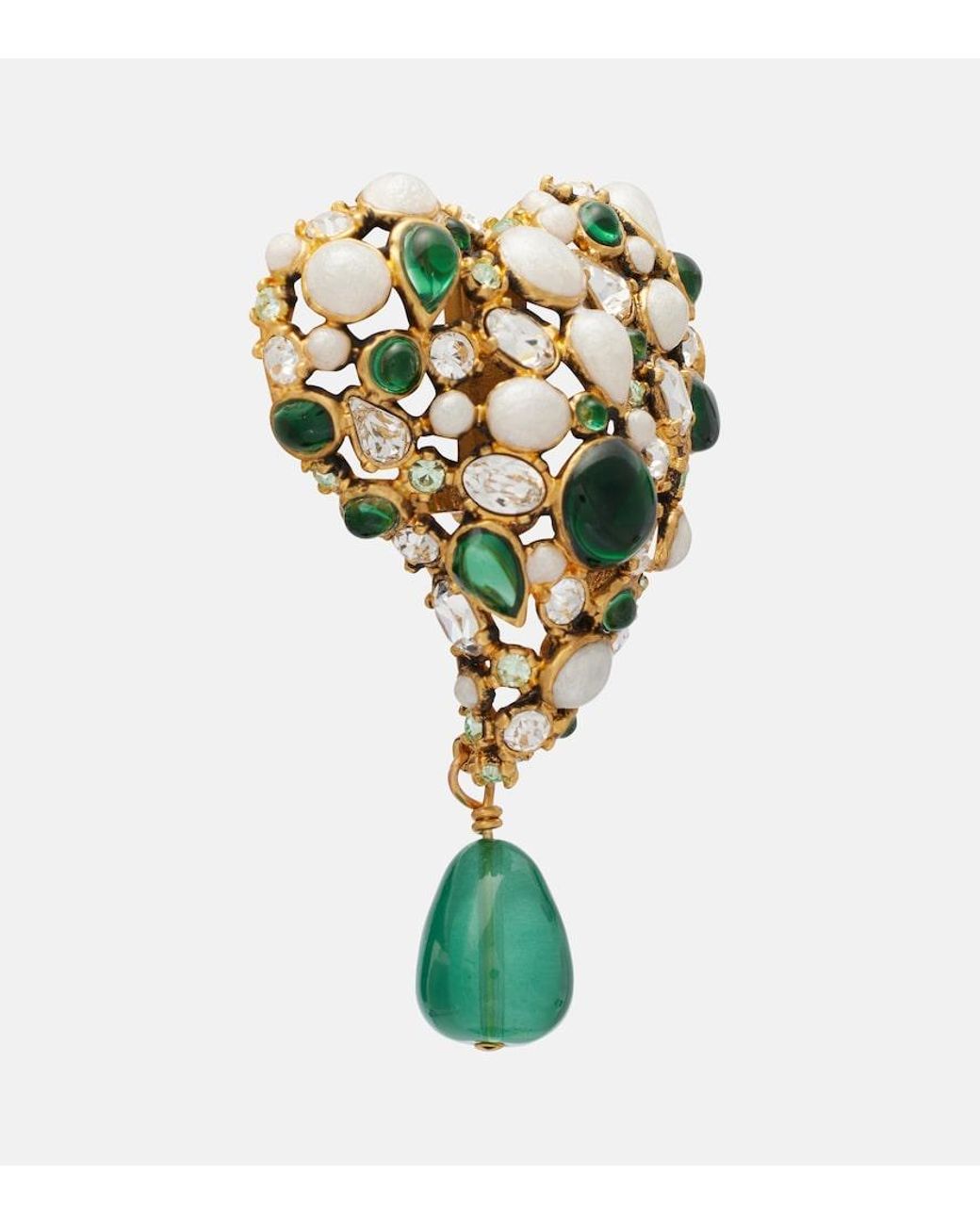 Saint Laurent Green Embellished Clip-On Earrings