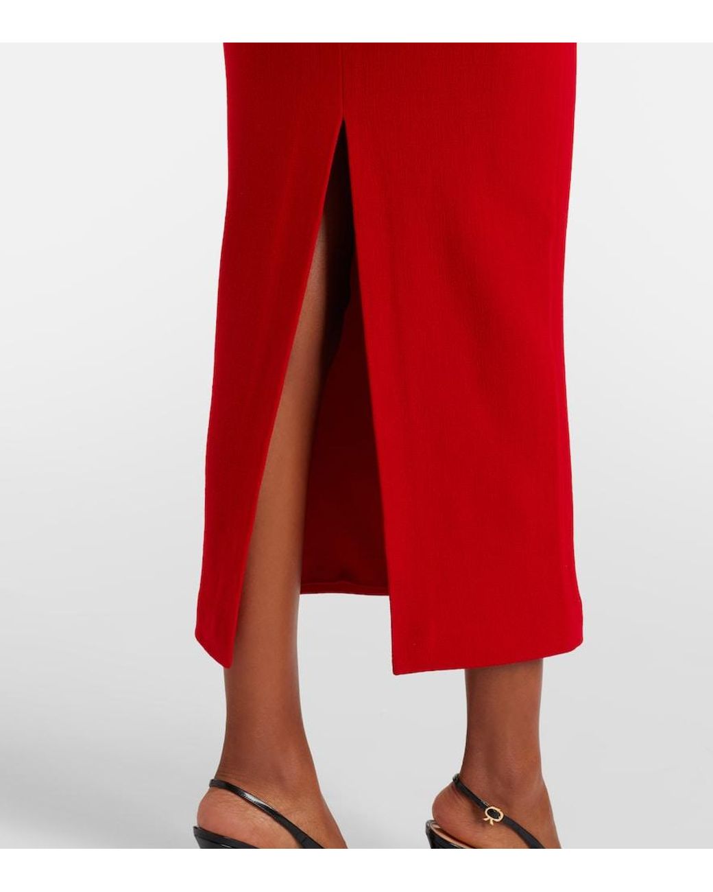 Roland Mouret Red Belted Wool Midi Dress