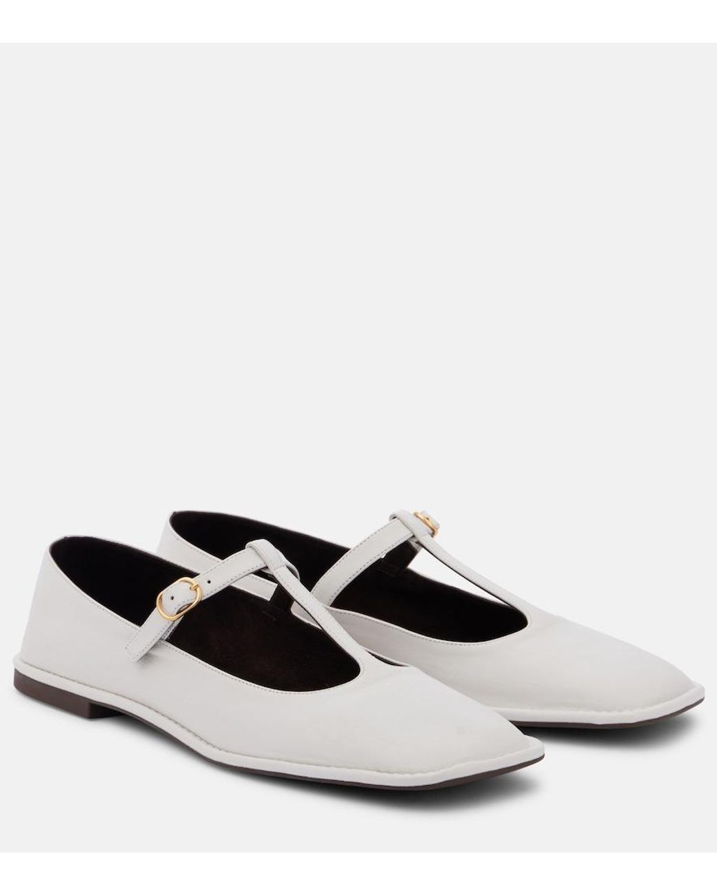 The Row White Square T-Strap Leather Ballet Flats