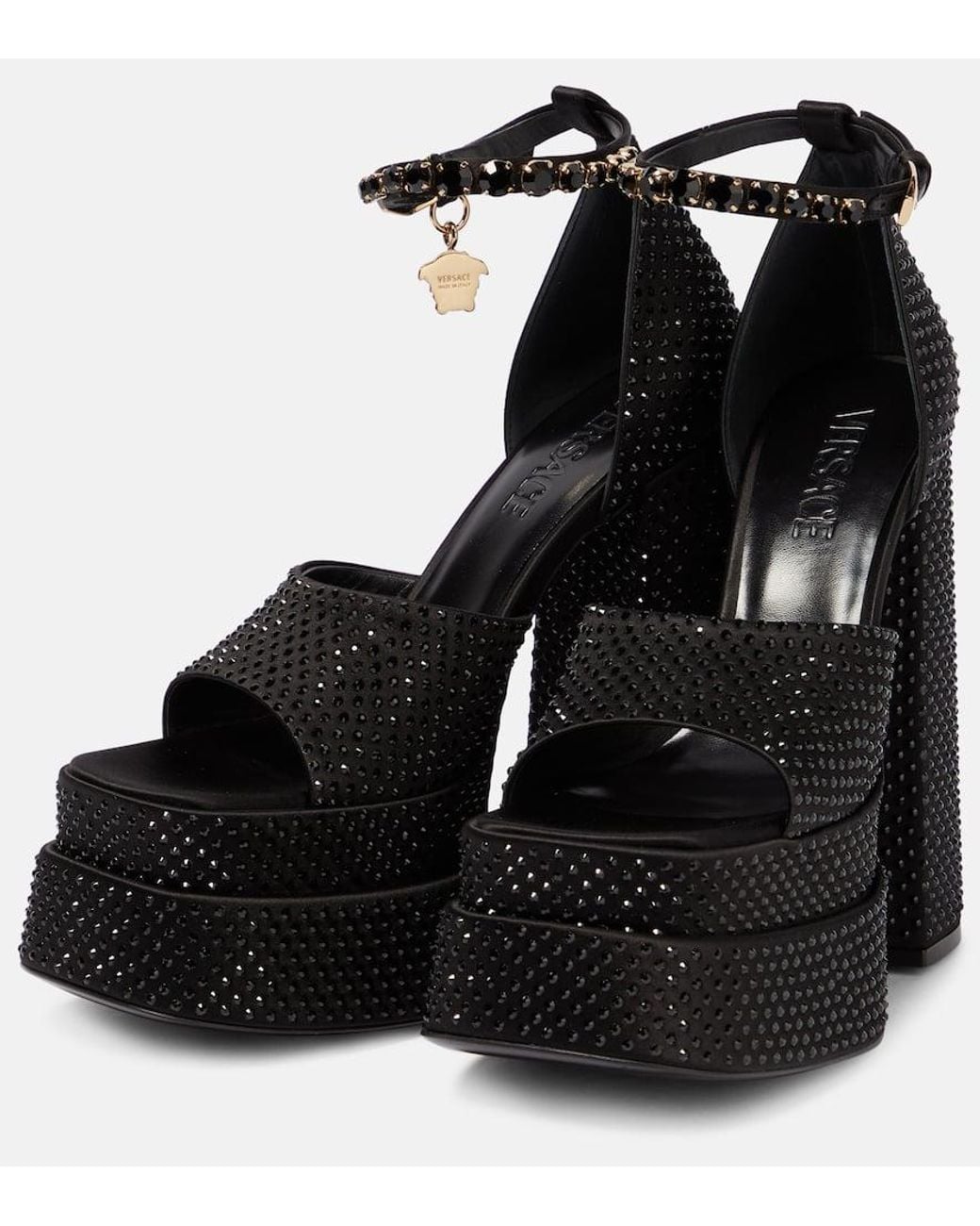Versace Black Medusa Aevitas Embellished Platform Sandals