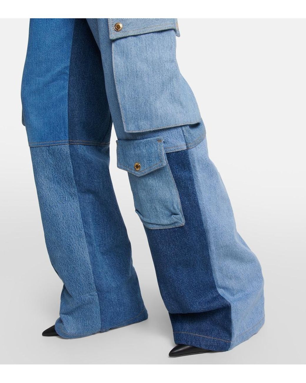 MARINE SERRE Blue Monogram High-Rise Wide-Leg Jeans