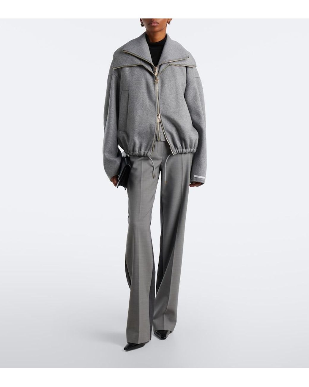 Sportmax Gray Virgin Wool Straight Pants