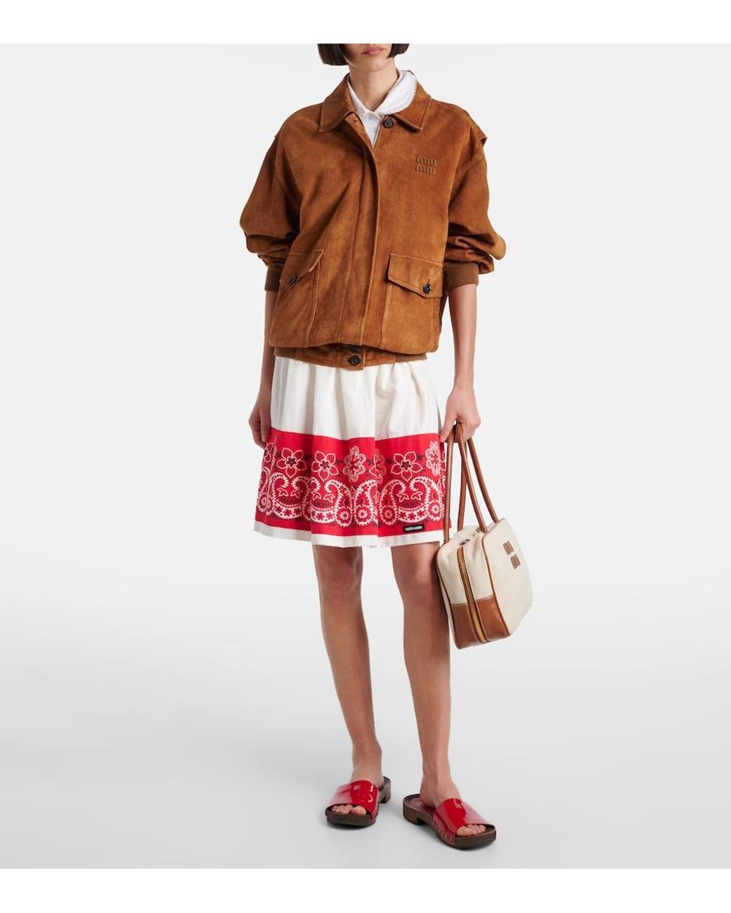 Miu Miu Natural Beau Leather-Trimmed Canvas Tote Bag