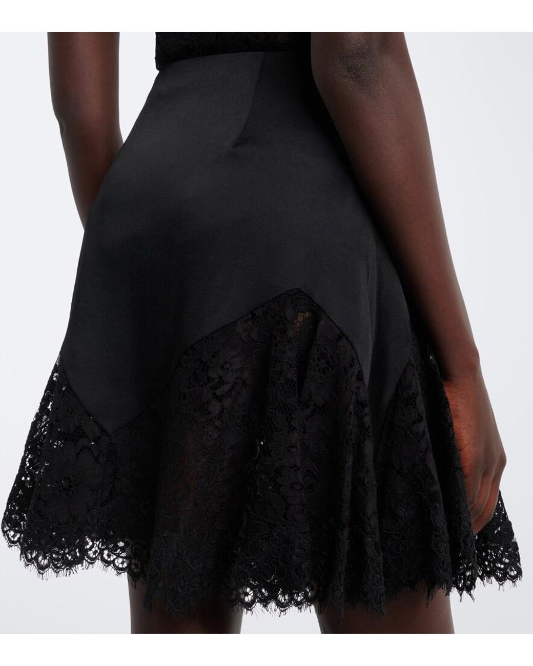 Stella McCartney Black Asymmetric Lace-Trimmed Satin Miniskirt