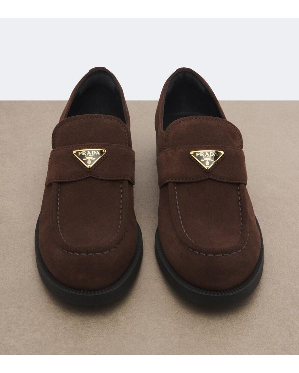 Prada Brown Suede Penny Loafers