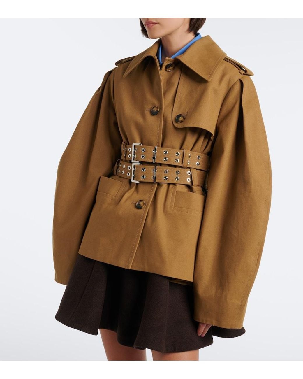 Chaqueta De Algodon Con Cinturon Ganni de color Brown