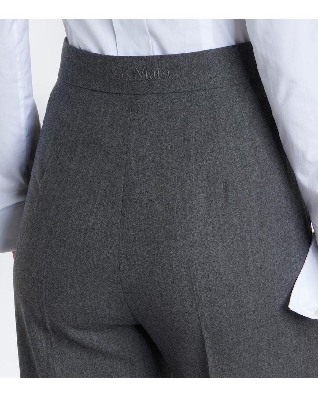 Max Mara Gray Wool-Blend Wide-Leg Pants