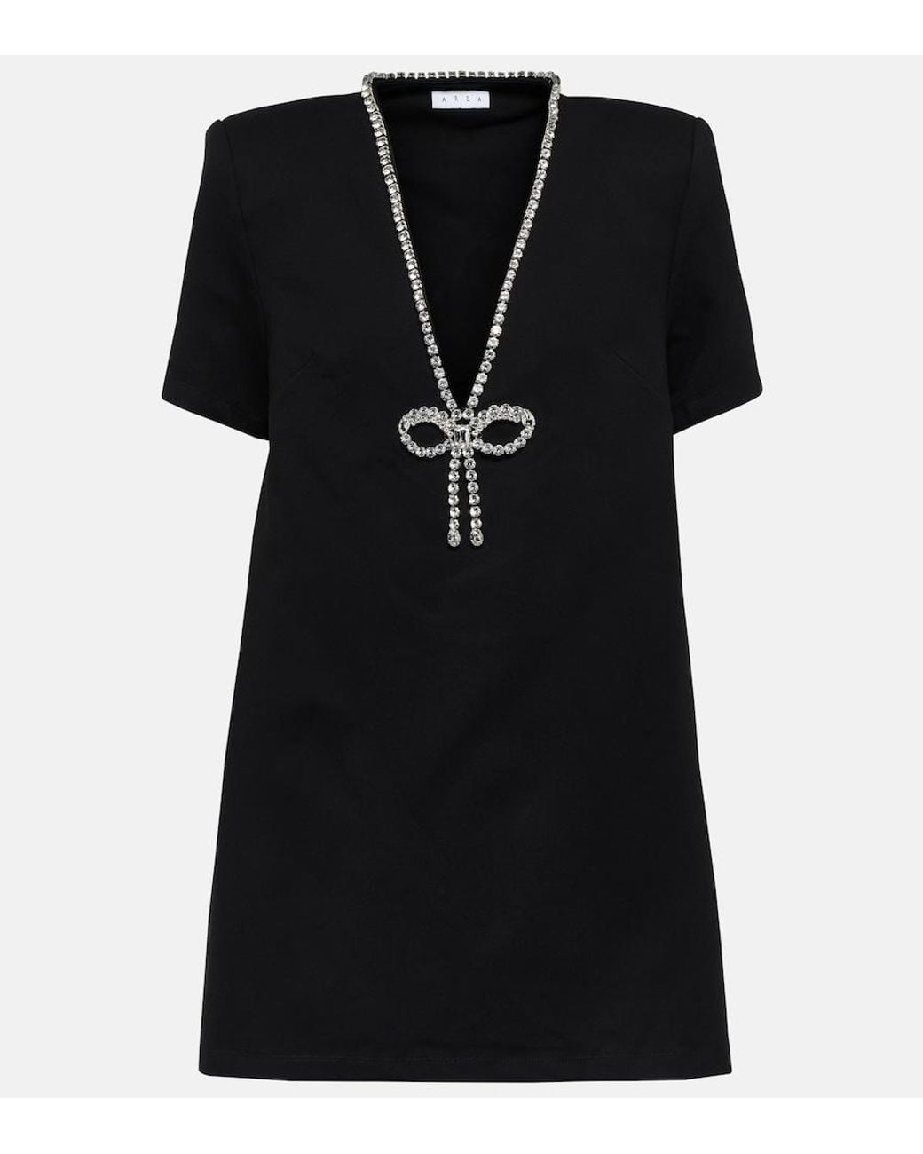 Area Black Crystal Bow Jersey T-Shirt Dress