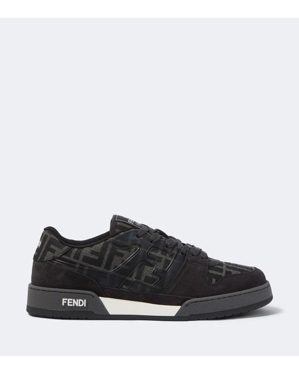 Fendi Black Match Ff Zucca Suede-Trimmed Sneakers for men