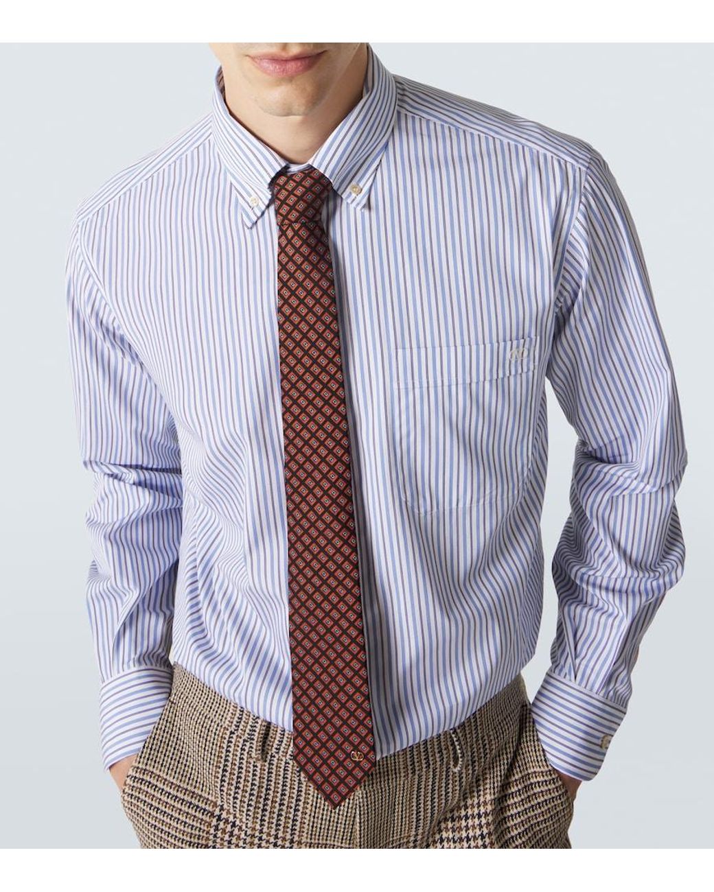 Valentino Garavani Blue Striped Cotton Shirt for men