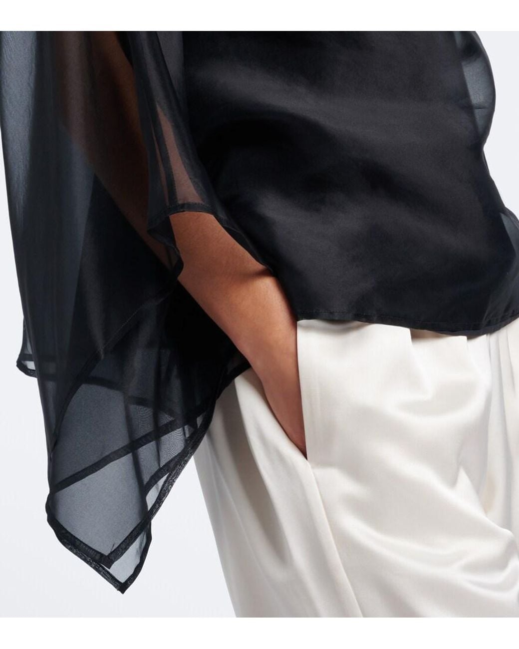 Staud Black Fia Draped Silk Organza Top