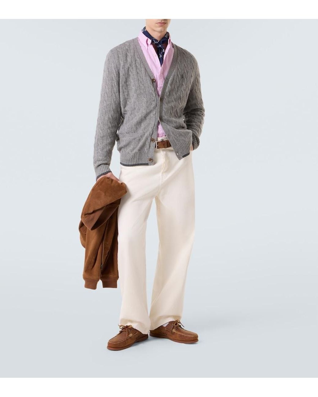 Polo Ralph Lauren Gray Cable-Knit Cashmere Cardigan for men